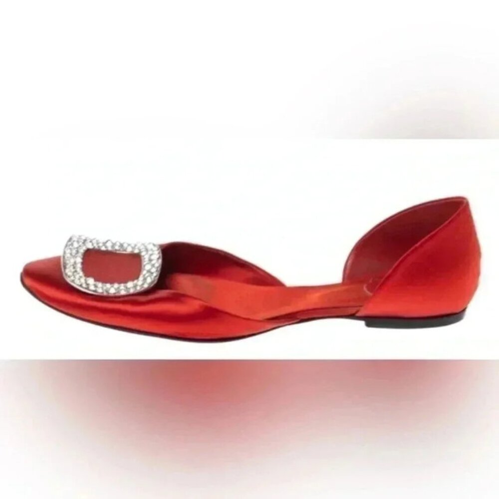 Authentic Roger Vivier statement pink satin Dorsay flat pointed toe sandal 36
